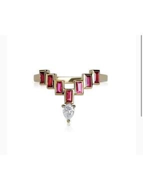 Ri Noor Foundrae Crown Tiara Ruby Diamond 14k Gold Ring
